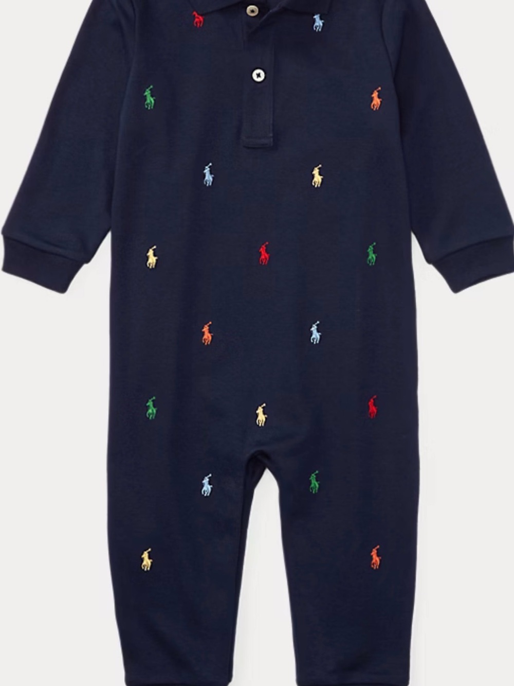 Ralph Lauren Navy Polo Footie with Multicolor Pony Embroidery PRICE DROPPED